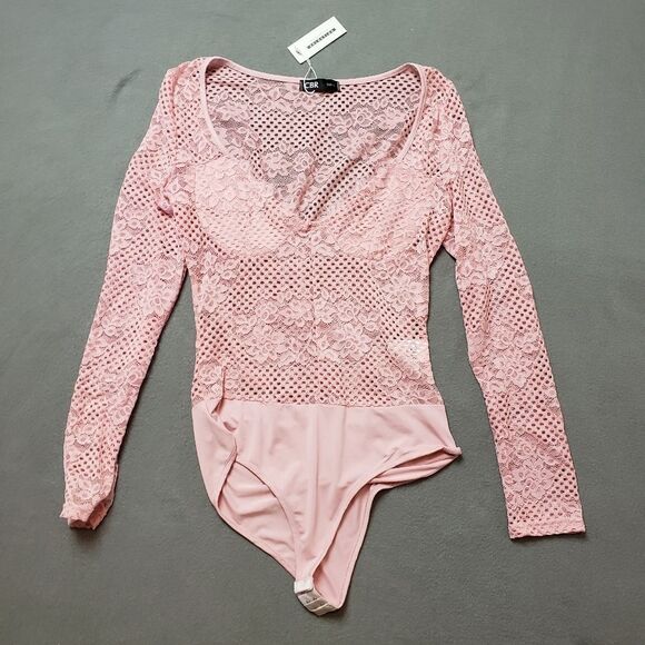 CBR blush pink lace long sleeve bodysuit Sz Large - Picture 1 of 10